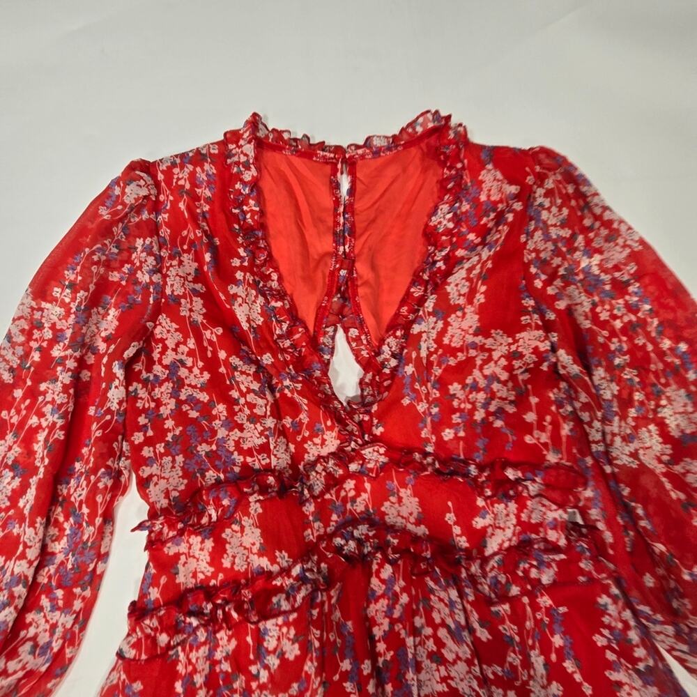 R.Vivimos Long Sleeve Floral Boho Mini Dress in Red Floral - Picture 3 of 13